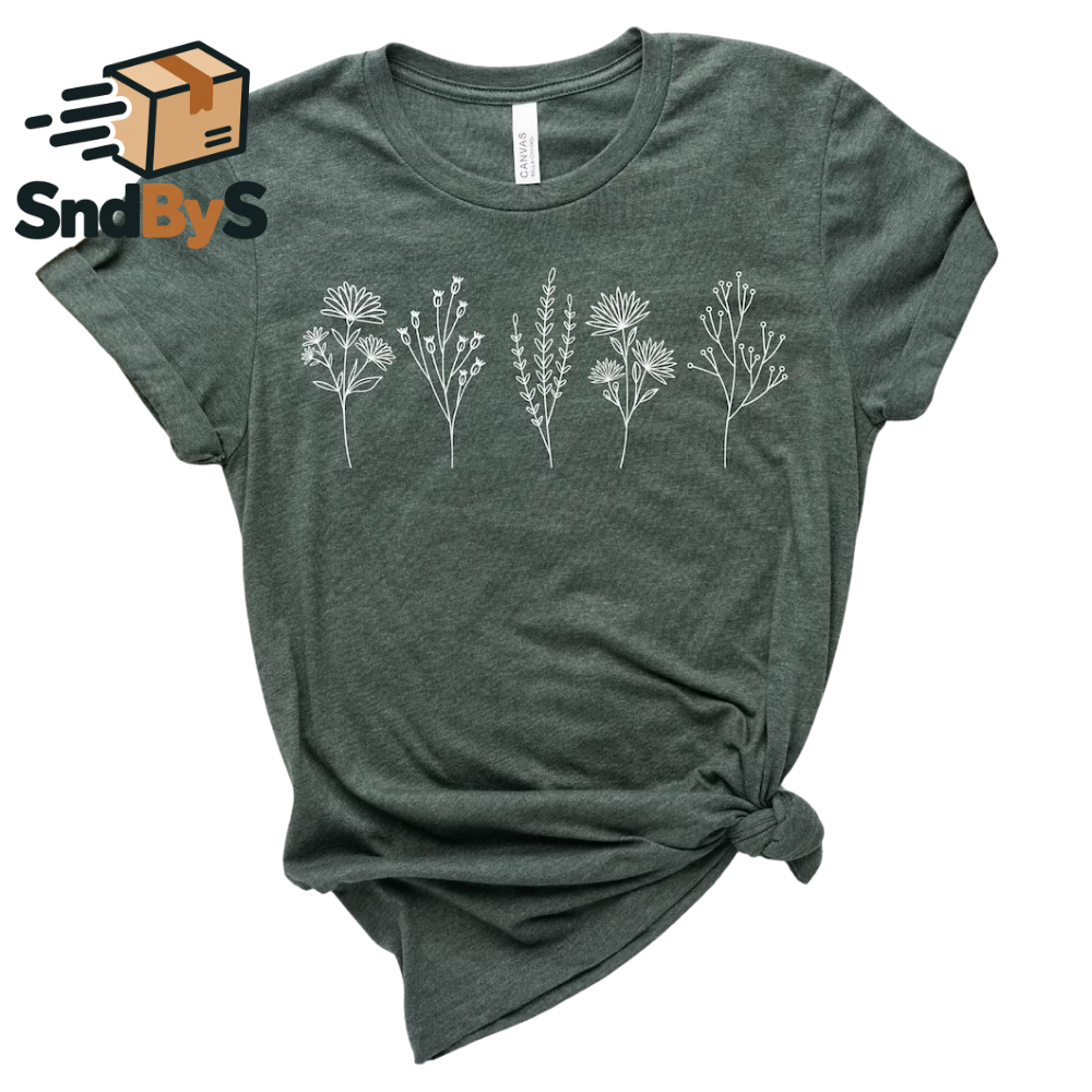 Minimalist Wildflower Line Art T-Shirt