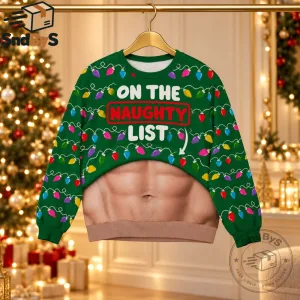 On The Naughty List Abs Fake Muscle Christmas Sweater 2026